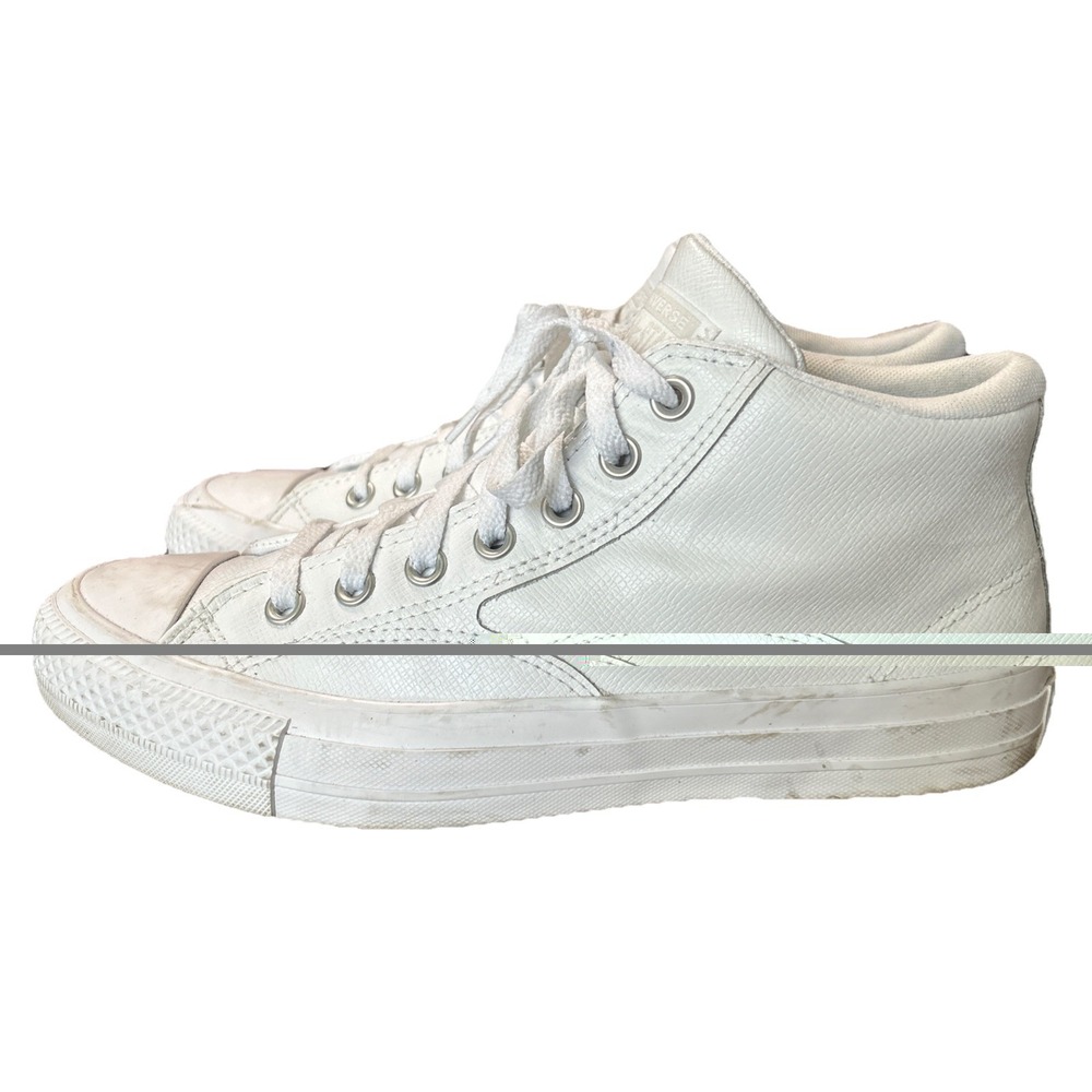 Converse Chuck Taylor Malden Street Mid Vintage White Leather Shoes M 8.5 W 10.5
